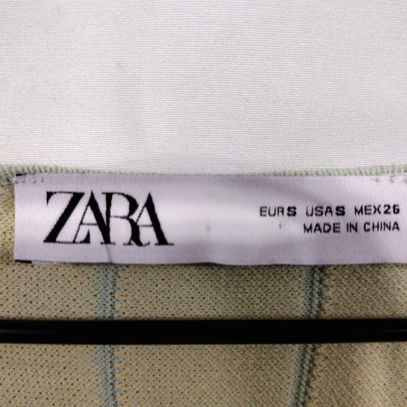 Zara Pleated Knit Crop Top Womens S Green Yellow Square Neck Boho Retro 90s Y2K - Picture 10 of 11